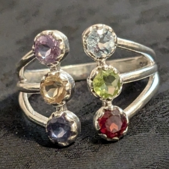 Stampd Jewelry - Rare 925 Solid Sterling Silver Colorful Multi Gemstone Ring Size 9